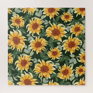 Sunflowers Green decor: Seasonal Pattern Jigsaw Puzzle