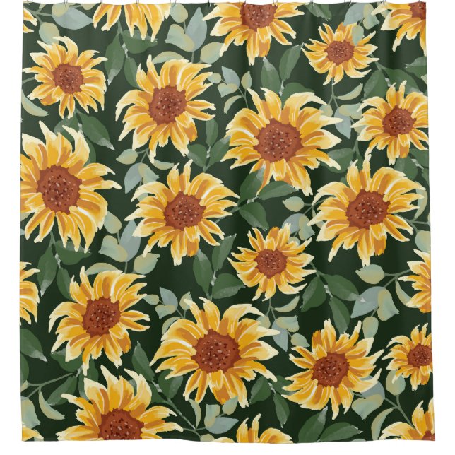 Sunflowers Green decor: Seasonal Pattern Shower Curtain (Front)