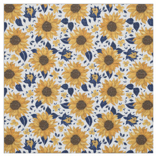 Sunflowers Green tropical jungle print palm tree Fabric