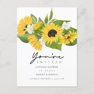 Sunflowers Greenery Couple's Bridal Shower Invitation Postcard