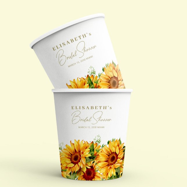 Sunflowers greenery elegant bridal shower paper cups (Creator Uploaded)
