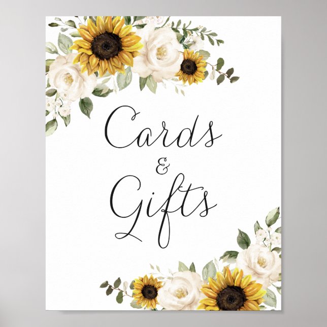 Sunflowers Greenery Floral Wedding Cards Gift Sign (Front)