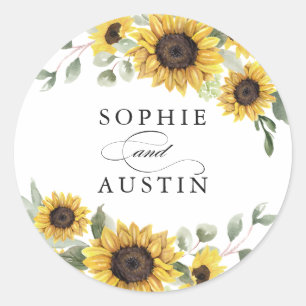 Sunflowers Greenery Olive Eucalyptus Envelope Classic Round Sticker