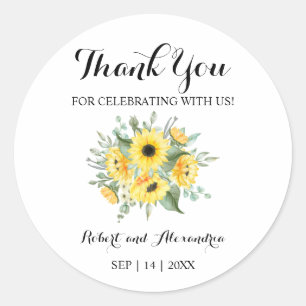 Sunflowers Greenery Thank You for Coming Wedding Classic Round Sticker