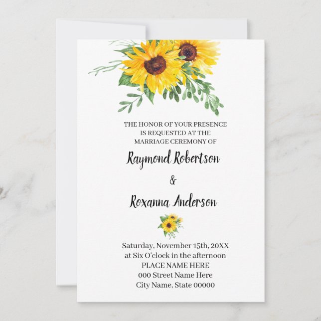 Sunflowers Greenery Wedding Country Chic Invitation (Front)