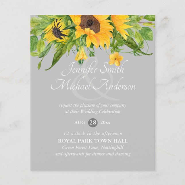 Sunflowers Grey Yellow Floral Wedding Invite (Front)