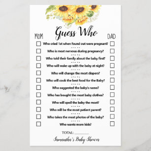 Sunflowers Guess Who Baby Shower Game Card