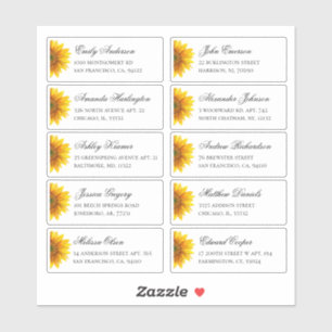 Sunflowers guests address. Rustic shipping labels