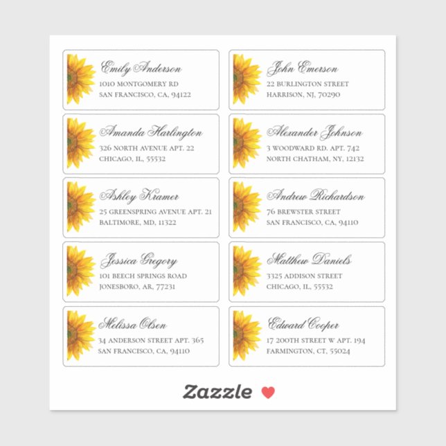 Sunflowers guests address. Rustic shipping labels (Sheet)