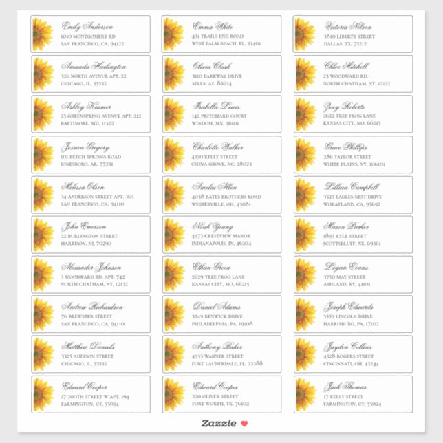 Sunflowers guests address. Rustic shipping labels (Sheet)