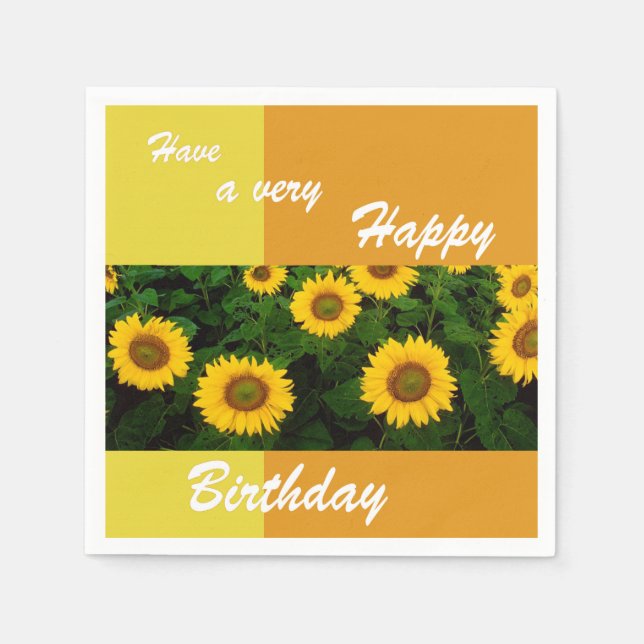 Sunflowers - Happy Birthday Paper Napkin (Front)