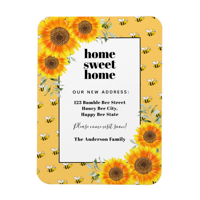 Sunflowers happy bumble bees new home moving magnet (Vertical)