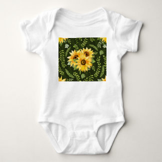 Sunflowers Herbs Leaves Watercolor Pattern Baby Bodysuit