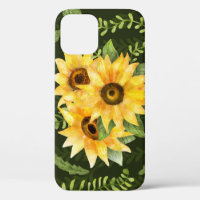Sunflowers Herbs Leaves Watercolor Pattern