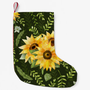 Sunflowers Herbs Leaves Watercolor Pattern Small Christmas Stocking