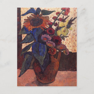 sunflowers, hollyhocks and Georgia by Modersohn Postcard