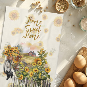 Sunflowers Homestead Farmhouse Scene Tea Towel