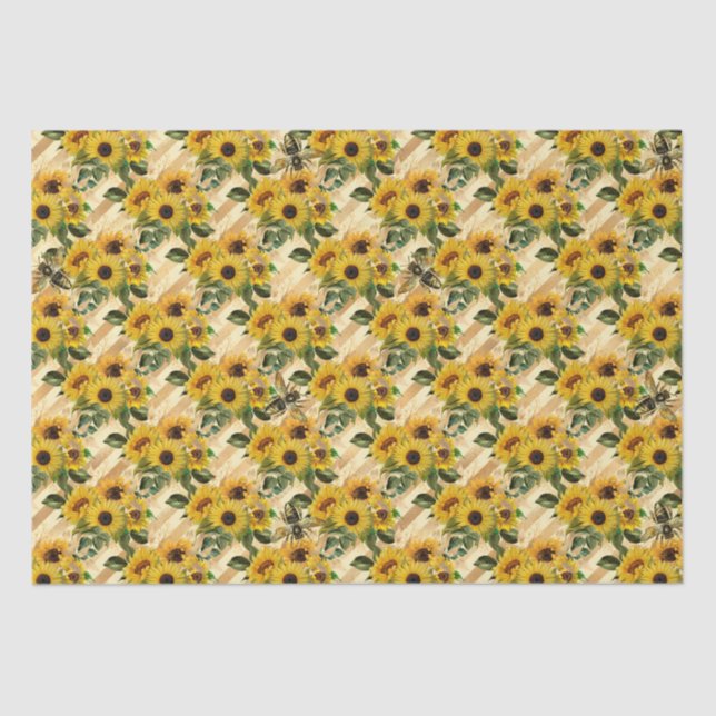 Sunflowers & Honey Bees Strip Tissue Paper (Front)
