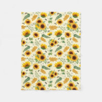 Sunflowers Honey Bees Yellow Floral Fleece Blanket