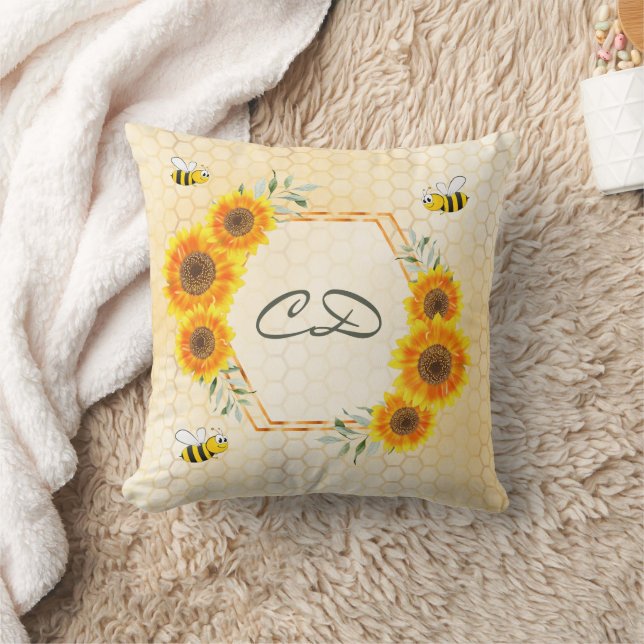 Sunflowers honeycomb bee monogram cushion (Blanket)