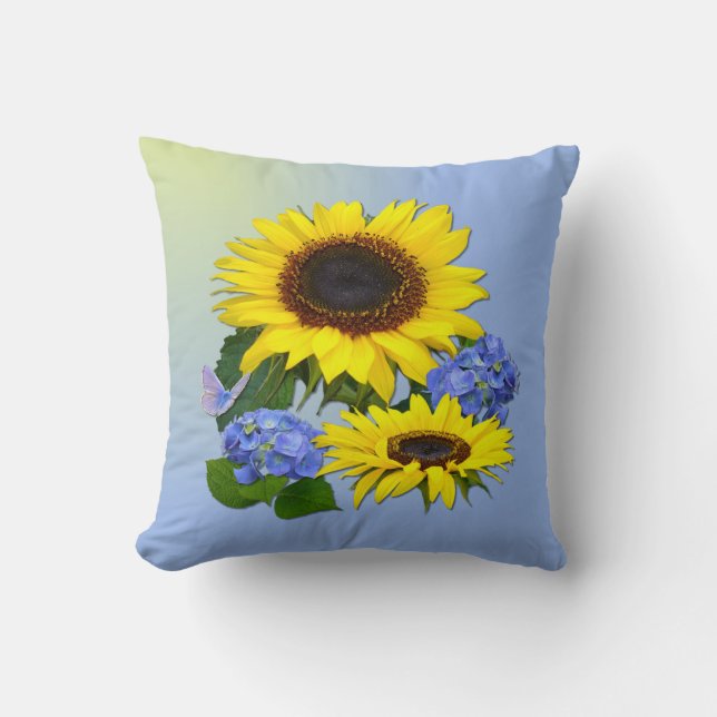 Sunflowers & Hydrangeas Cushion (Front)