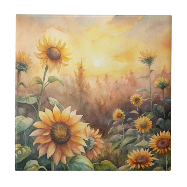Sunflowers in a Meadow Ceramic Tile (Front)