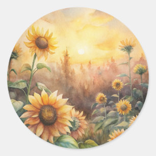 Sunflowers in a Meadow Classic Round Sticker