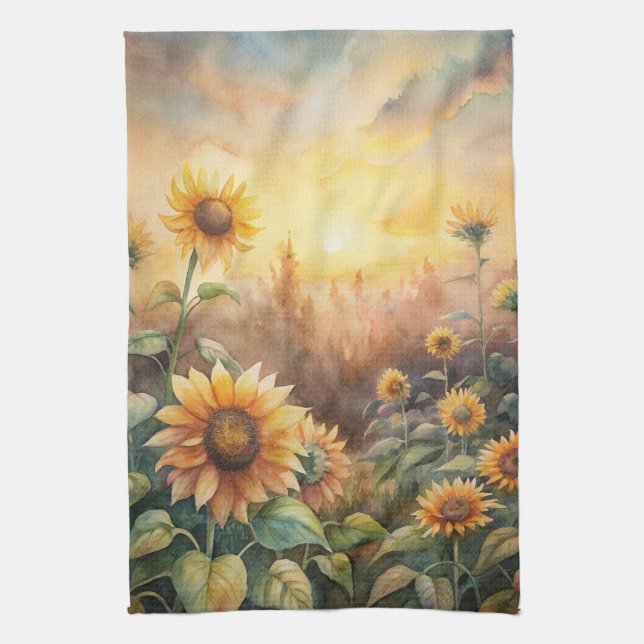Sunflowers in a Meadow Tea Towel (Vertical)