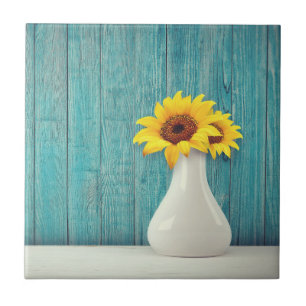 Sunflowers in a vase ceramic tile