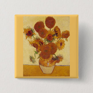 Sunflowers in a Vase (F454) Van Gogh Fine Art 15 Cm Square Badge