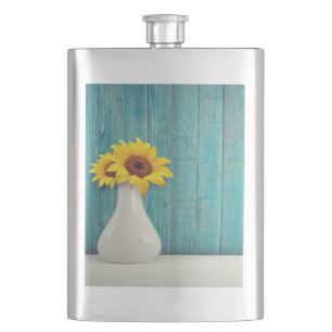Sunflowers in a vase hip flask