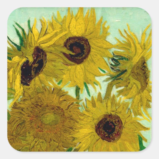 Sunflowers in a Vase Van Gogh Fine Art Square Sticker (Front)