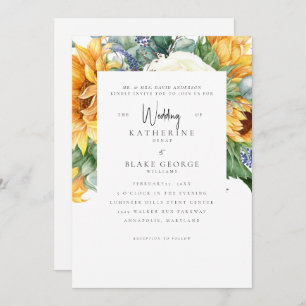Sunflowers in Bloom White Wedding  Invitation