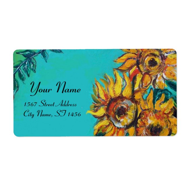 SUNFLOWERS IN BLUE TURQUOISE ,SUMMER PARTY (Front)