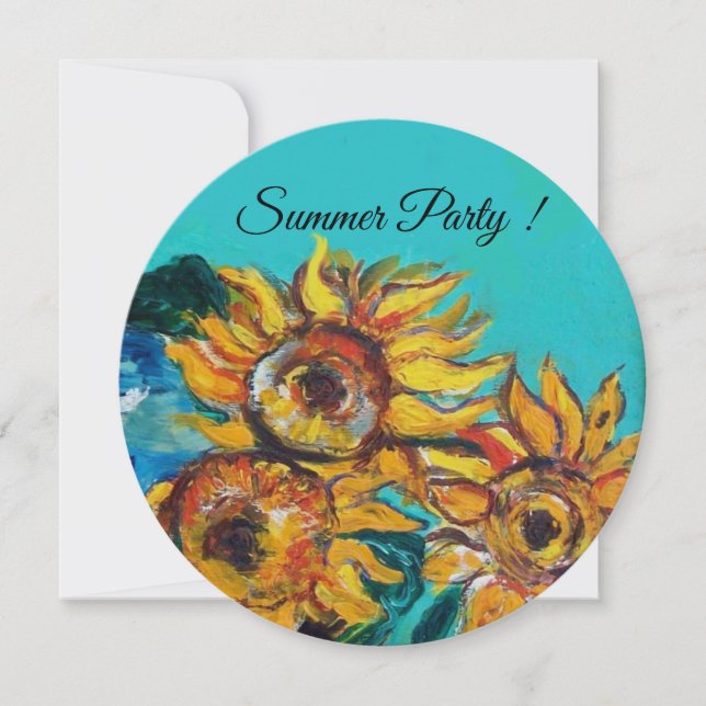 SUNFLOWERS IN BLUE TURQUOISE SUMMER PARTY INVITE (Front)