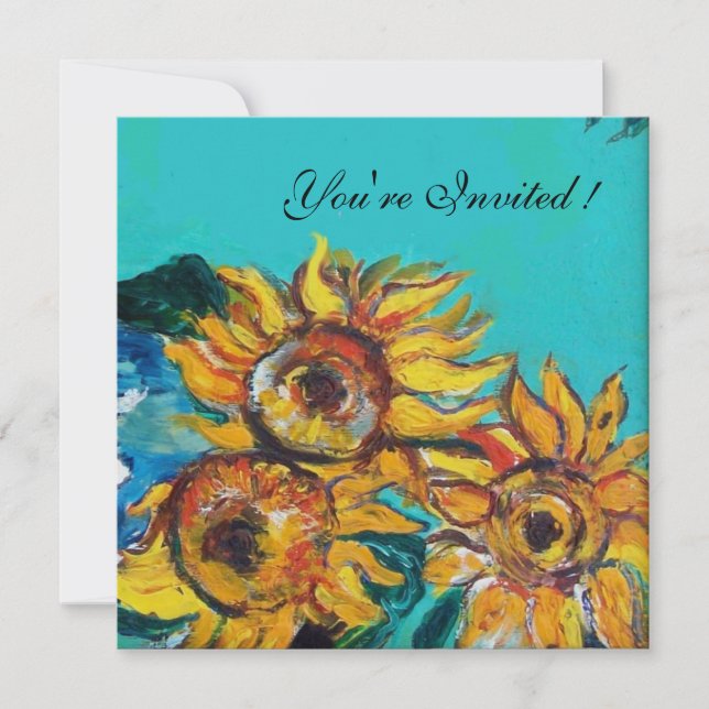 SUNFLOWERS IN BLUE TURQUOISE SUMMER PARTY INVITE (Front)