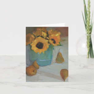 Sunflowers in Ceramic Pot with Pears - a note card