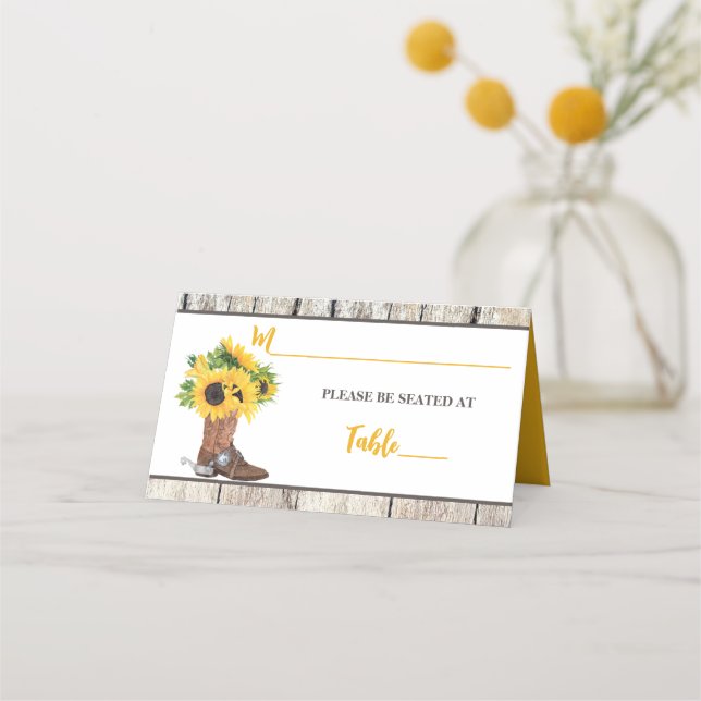 Sunflowers in Cowboy Boot Bridal Shower Place Card (Front)