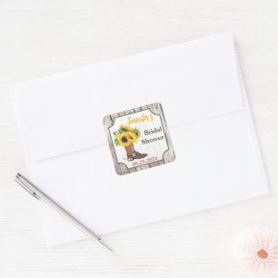 Sunflowers in Cowboy Boot Bridal Shower Square Sticker