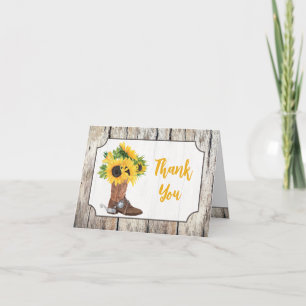 Sunflowers in Cowboy Boot Bridal Shower Thank You Card