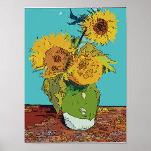 Sunflowers in Green Vase Poster