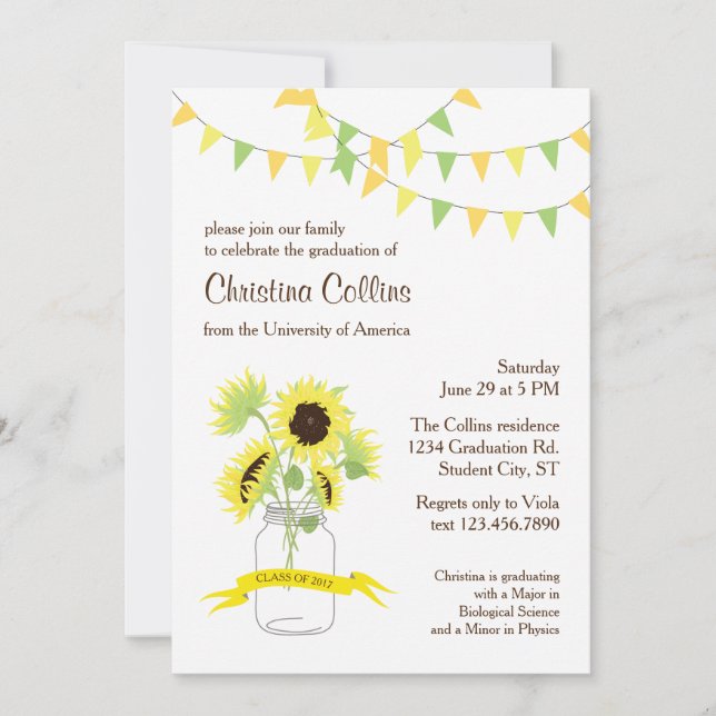 Sunflowers in Mason Jar Graduation Invitation (Front)