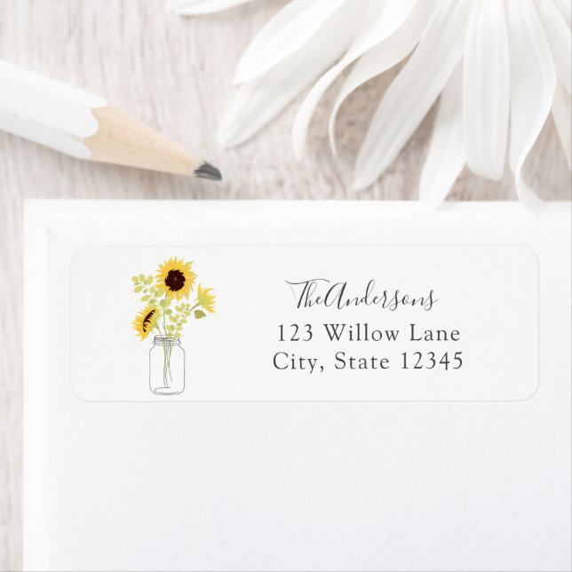 Sunflowers in Mason Jar Return Address Label (Insitu)