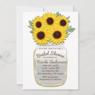 Sunflowers in Mason Jar Rustic Chic Bridal Shower Invitation