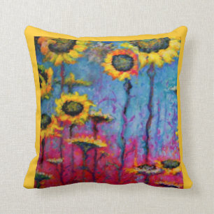 Sunflowers in Red Field by Sharles Cushion