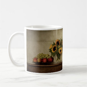 Sunflowers in Vase, Bowl of Fruit on Table Coffee Mug