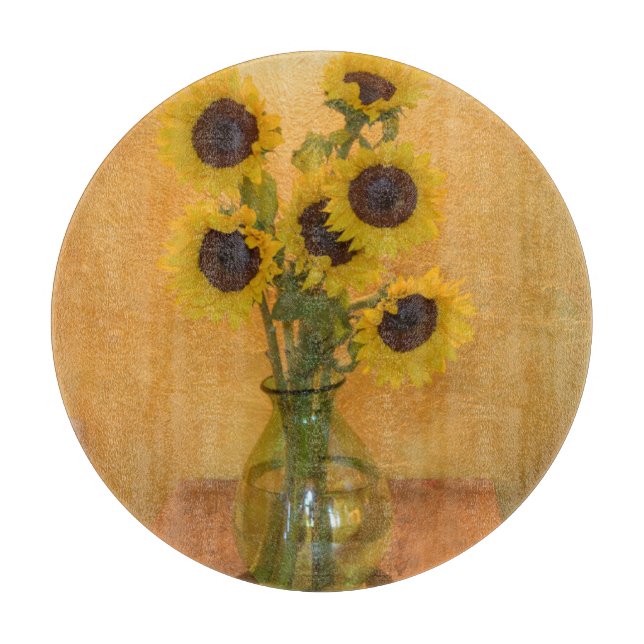 Sunflowers in vase on table 2 cutting board (Front)