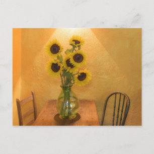 Sunflowers in vase on table 2 postcard