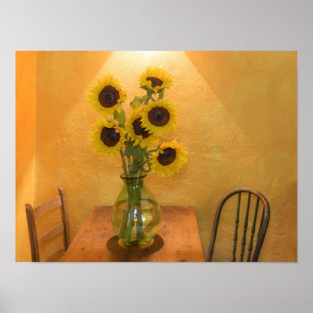 Sunflowers in vase on table 2 poster (Front)