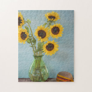 Sunflowers in vase on table jigsaw puzzle
